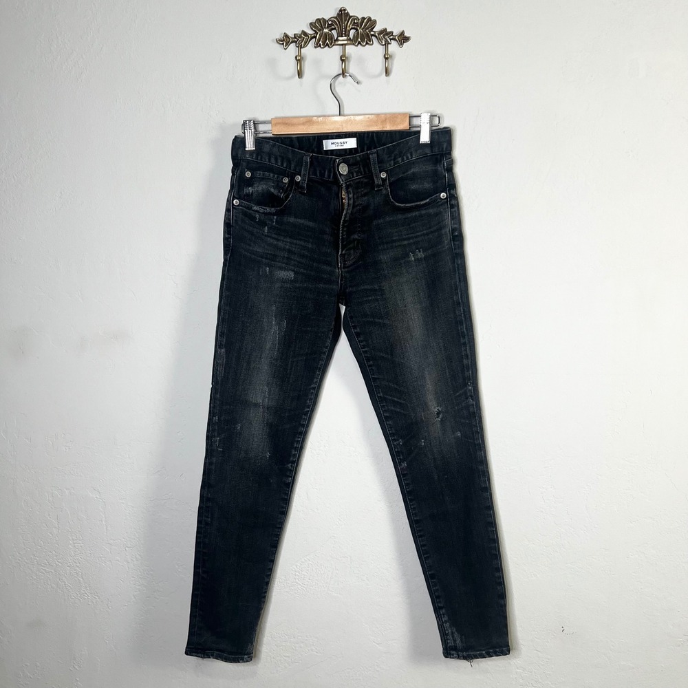 MOUSSY VINTAGE Black Gray Distressed Skinny Jeans‎ Size 27 Made in Japan